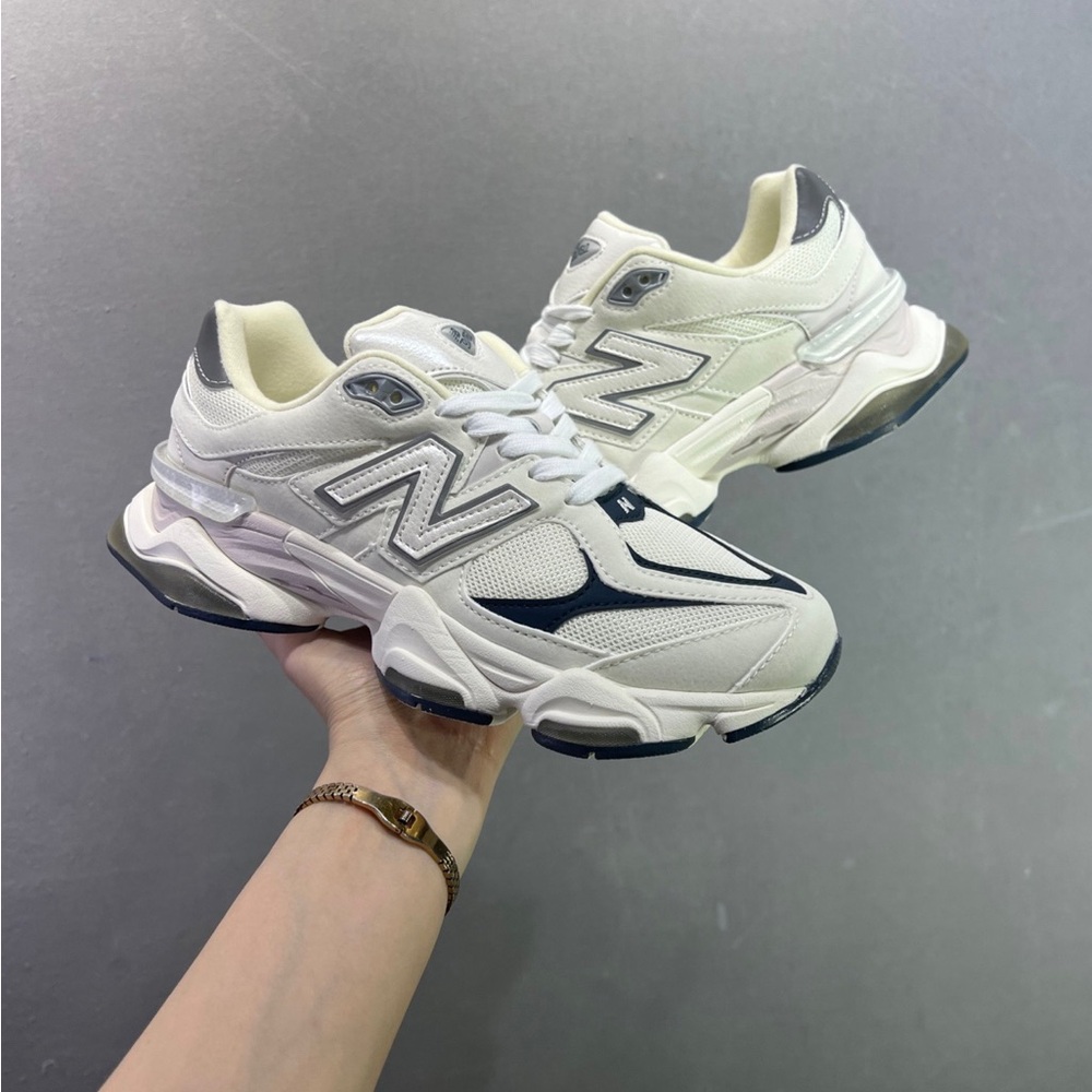 New Balance 9060 Women's White & Navy Chunky Retro-Runner Sneaker - Picture 5 of 7